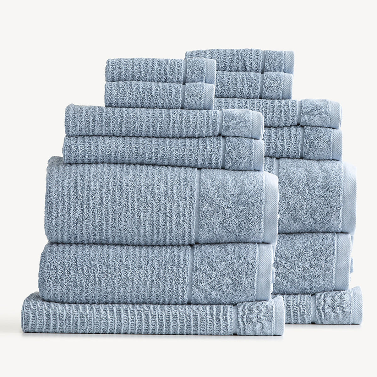 Renee Taylor Cambridge 650 GSM Waffle Cotton Bath Towel Set - Blue Mirage (2 to 14 Piece Packs)