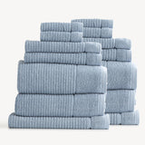 Renee Taylor Cambridge 650 GSM Waffle Cotton Bath Towel Set - Blue Mirage (2 to 14 Piece Packs)
