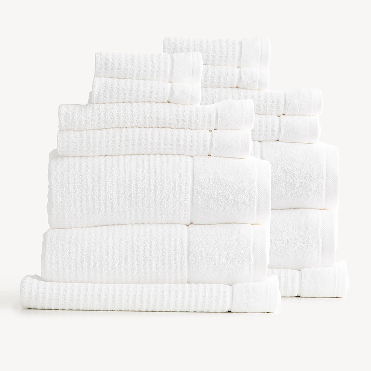 Renee Taylor Cambridge 650 GSM Waffle Cotton Bath Towel Set - Snow (2 to 14 Piece Packs)