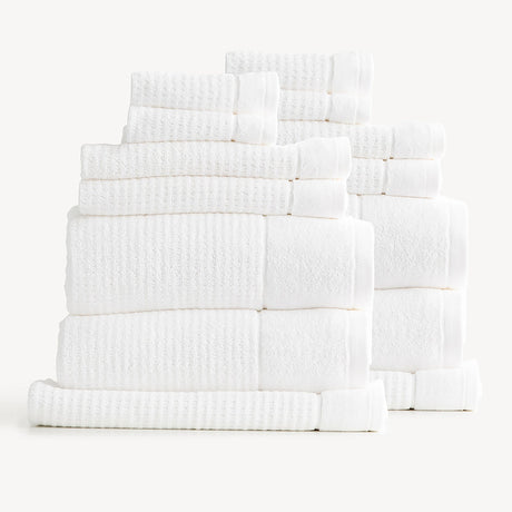Renee Taylor Cambridge 650 GSM Waffle Cotton Bath Towel Set - Snow (2 to 14 Piece Packs)