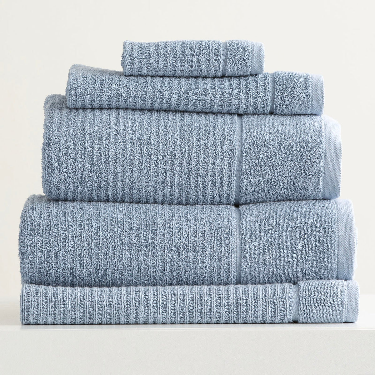 Renee Taylor Cambridge 650 GSM Waffle Cotton Towels - Blue Mirage (Bath, Hand & Face Towel/Bath Sheet & Bath Mat)