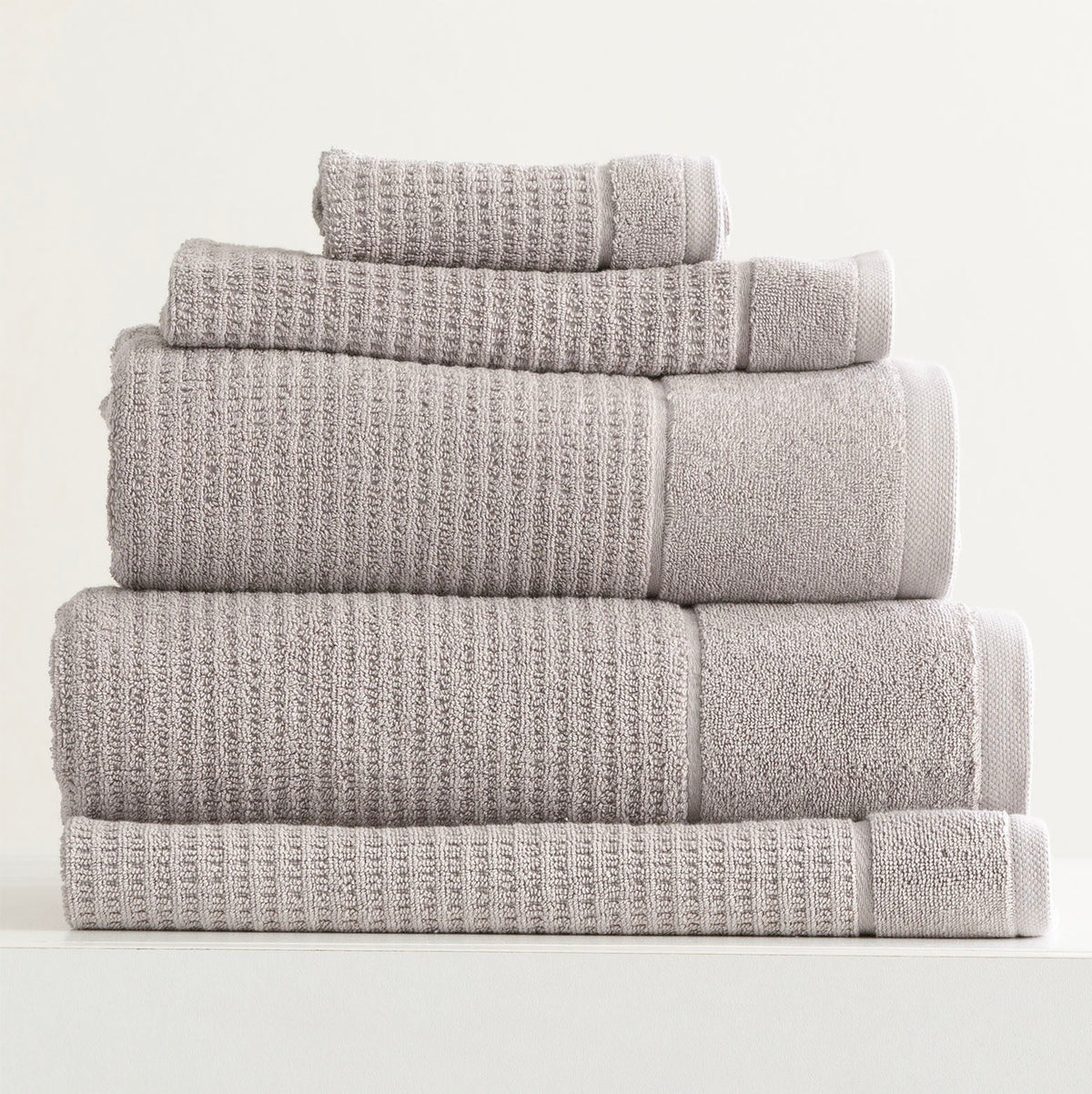 Renee Taylor Cambridge 650 GSM Waffle Cotton Towels - Pumice Stone (Bath, Hand & Face Towel/Bath Sheet & Bath Mat)