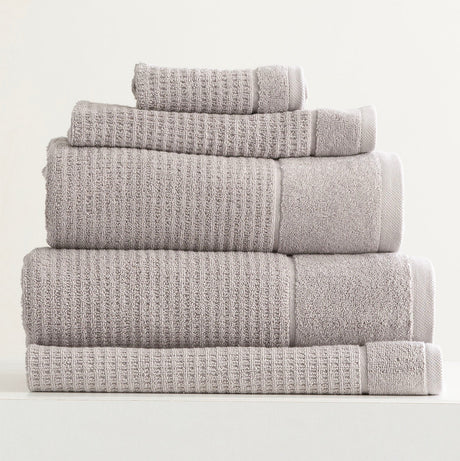 Renee Taylor Cambridge 650 GSM Waffle Cotton Towels - Pumice Stone (Bath, Hand & Face Towel/Bath Sheet & Bath Mat)