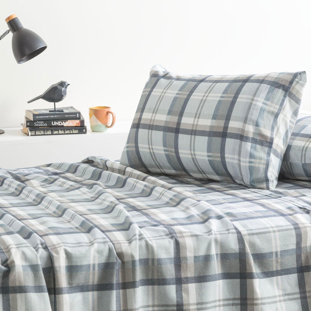 Park Avenue 175 GSM Egyptian Cotton Flannelette Bed Sheet Set - Heathered Plaid