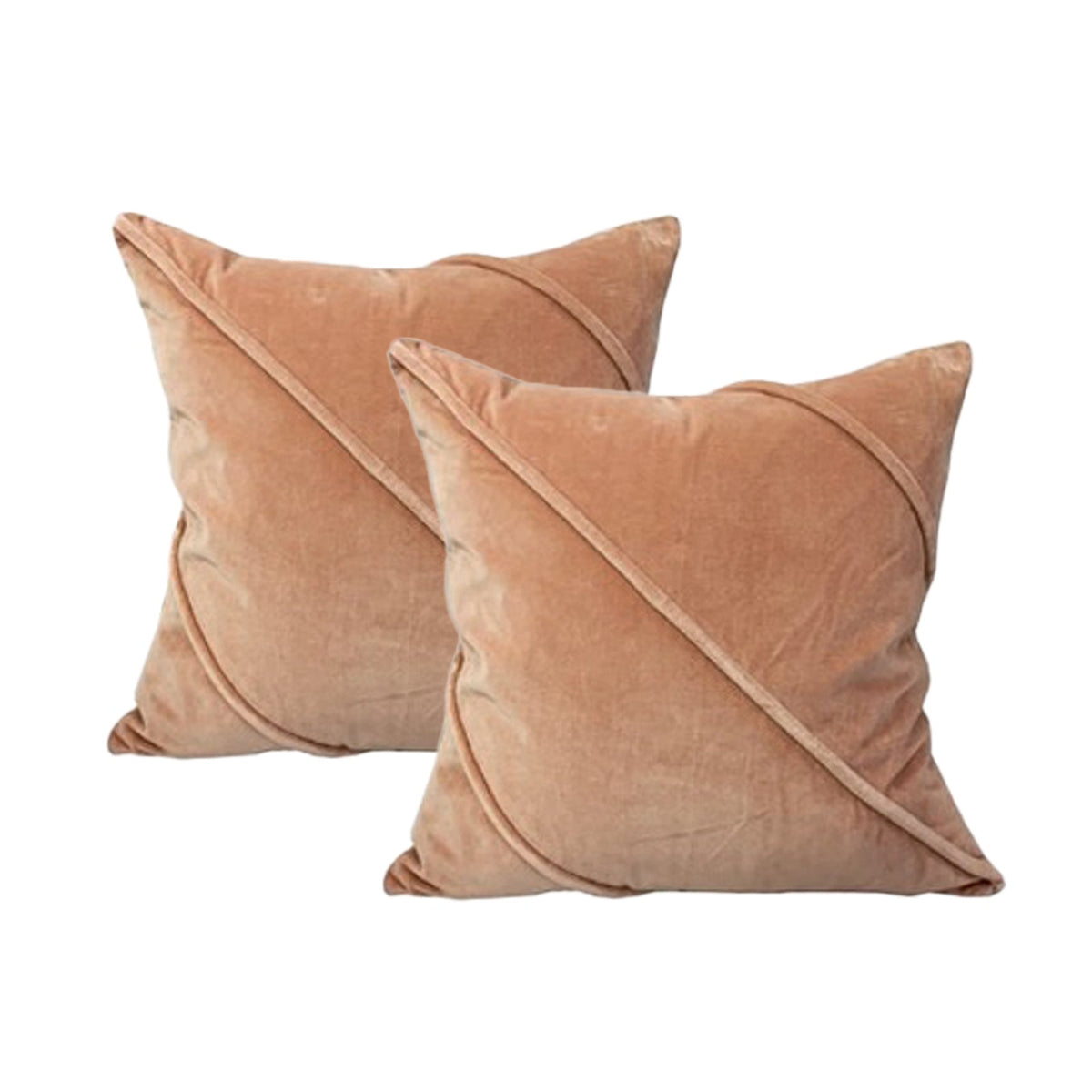 2x Cloud Linen Trova Cotton Velvet Cushion - Blush (Square Decorative Throw Pillow Twin Pack - 50 x 50cm)