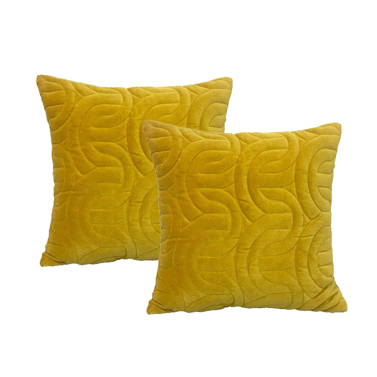 2x Cloud Linen Roma Cotton Velvet Embroidered Cushion - Gold (Square Decorative Throw Pillow Twin Pack - 50 x 50cm)