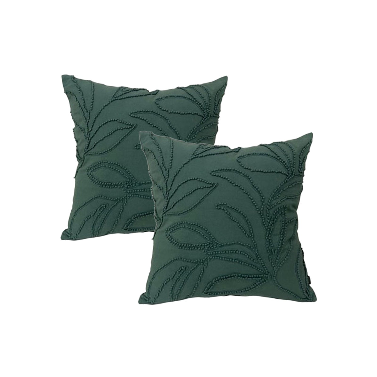 2x Cloud Linen Riviera Cotton Embroidered Cushion - Teal (Square Decorative Throw Pillow Twin Pack - 50 x 50cm)
