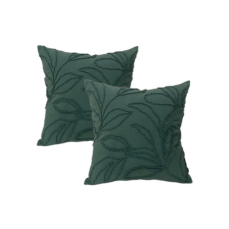 2x Cloud Linen Riviera Cotton Embroidered Cushion - Teal (Square Decorative Throw Pillow Twin Pack - 50 x 50cm)