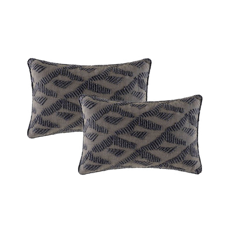 2x Cloud Linen Lulu Cotton Embroidered Cushion - Grey (Rectangle Decorative Throw Pillow Twin Pack - 33 x 55cm)