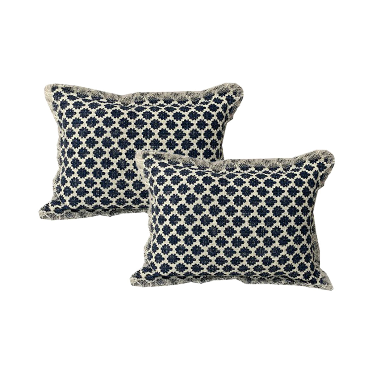 2x Cloud Linen Somerset Cotton Embroidered Cushion - Navy (Rectangle Decorative Throw Pillow Twin Pack - 33 x 55cm)