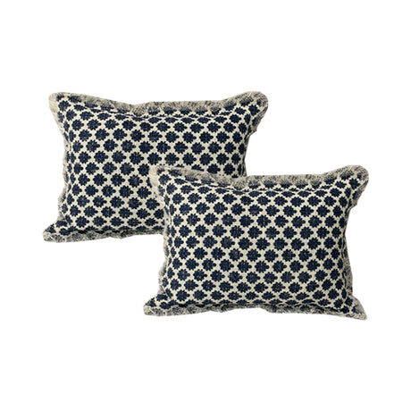 2x Cloud Linen Somerset Cotton Embroidered Cushion - Navy (Rectangle Decorative Throw Pillow Twin Pack - 33 x 55cm)