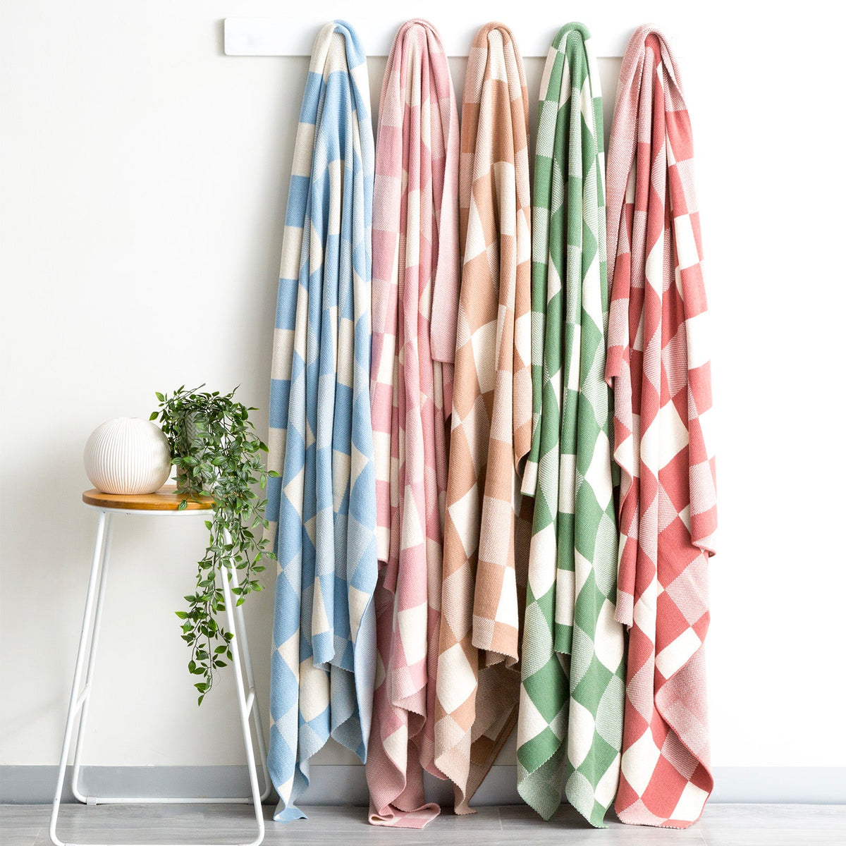 Renee Taylor Newport Check Knit Cotton Decorative Throw Blanket - Blush (130 x 170cm)