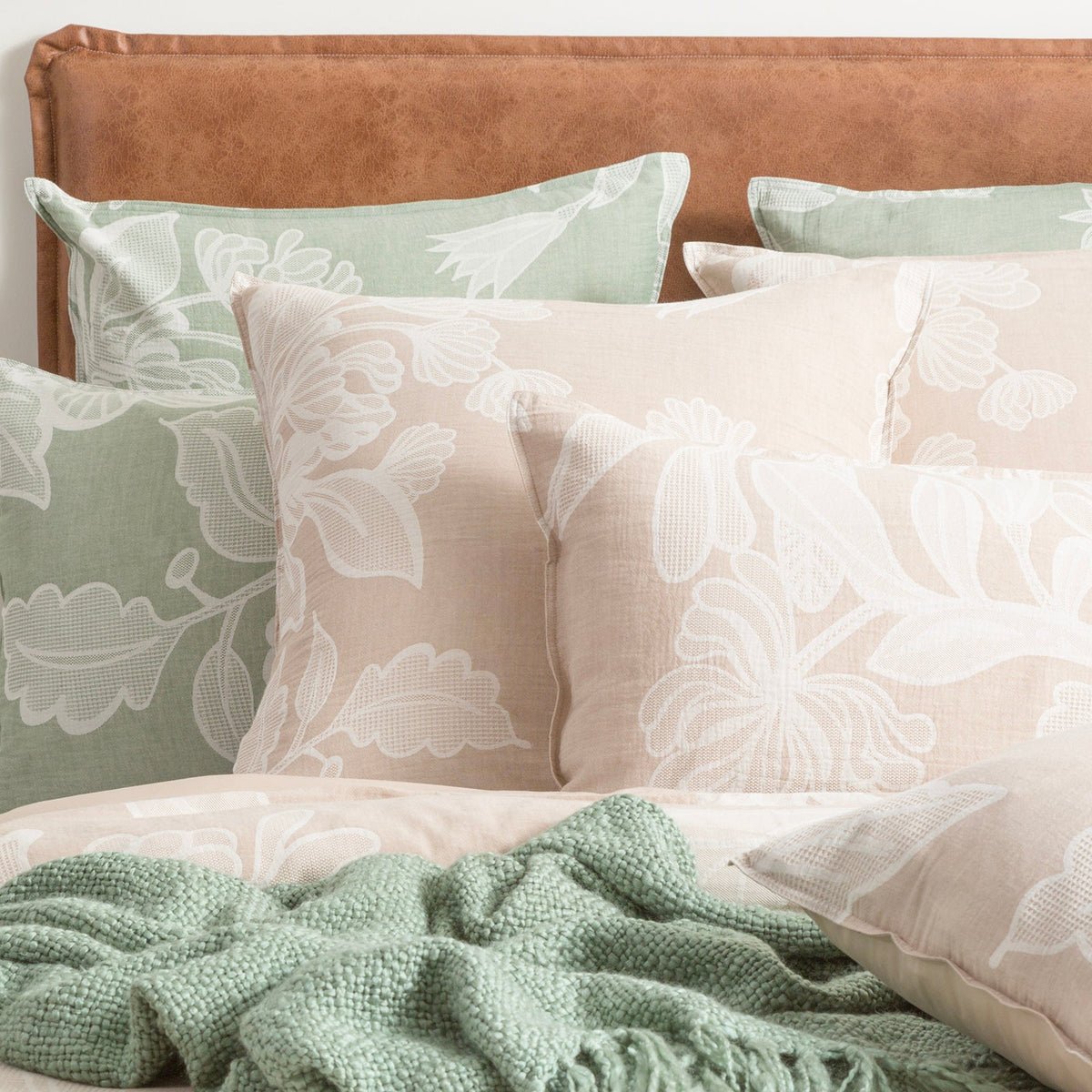 Renee Taylor Bentley Floral Cotton Jacquard Quilt Cover Set - Nude (OEKO-TEX Certified)