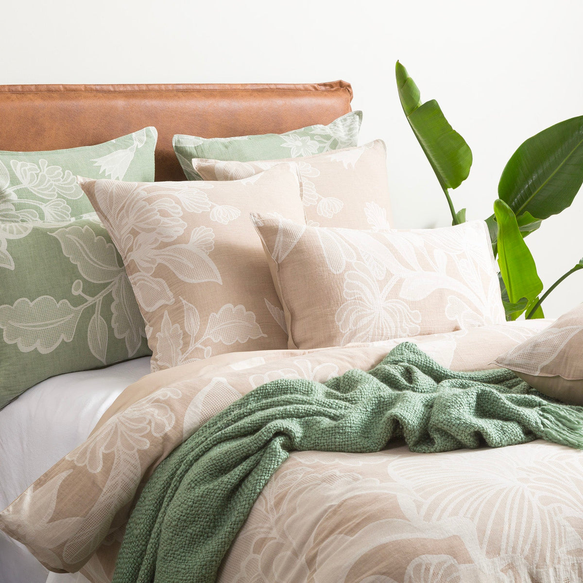 Renee Taylor Bentley Floral Cotton Jacquard Quilt Cover Set - Nude (OEKO-TEX Certified)