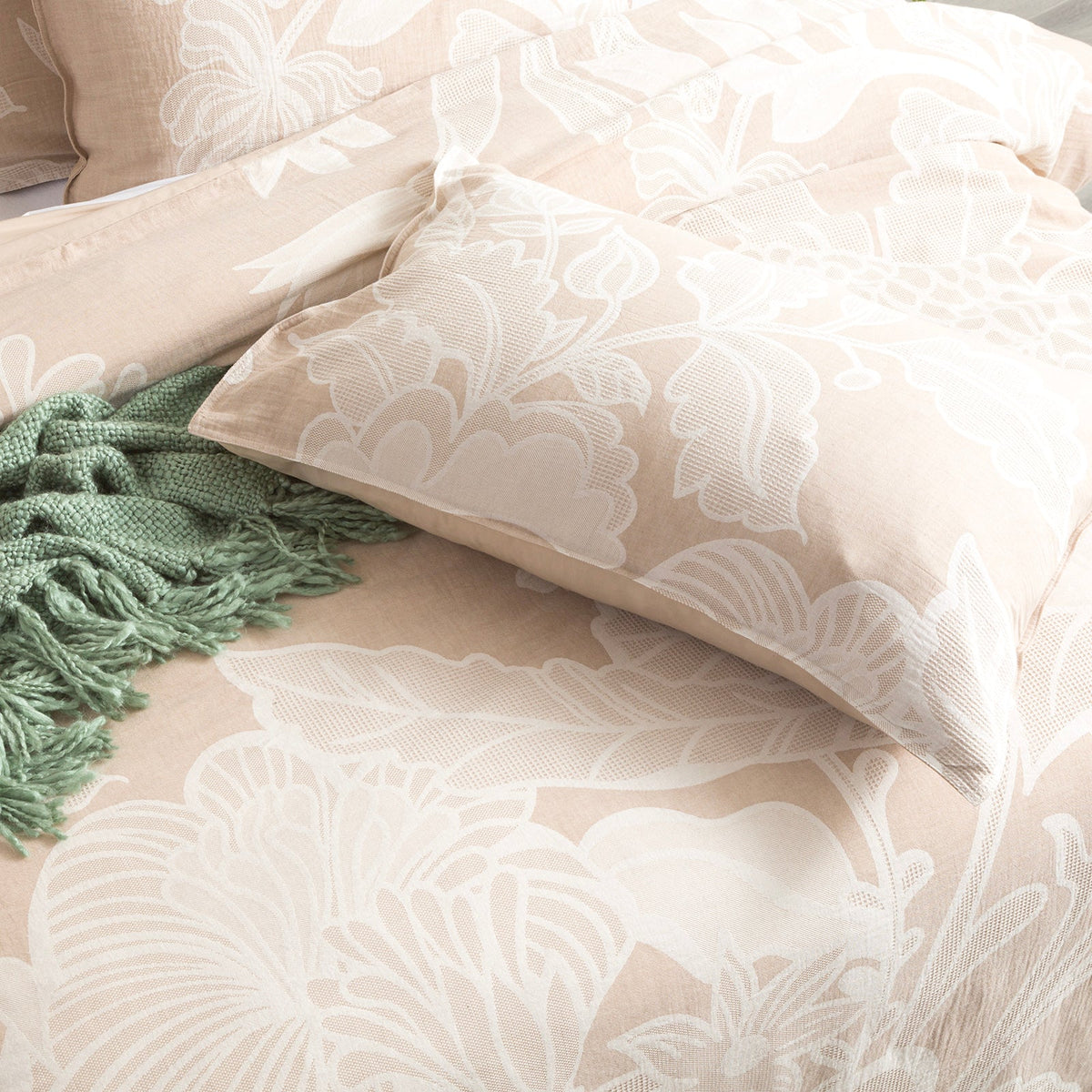 Renee Taylor Bentley Floral Cotton Jacquard Quilt Cover Set - Nude (OEKO-TEX Certified)