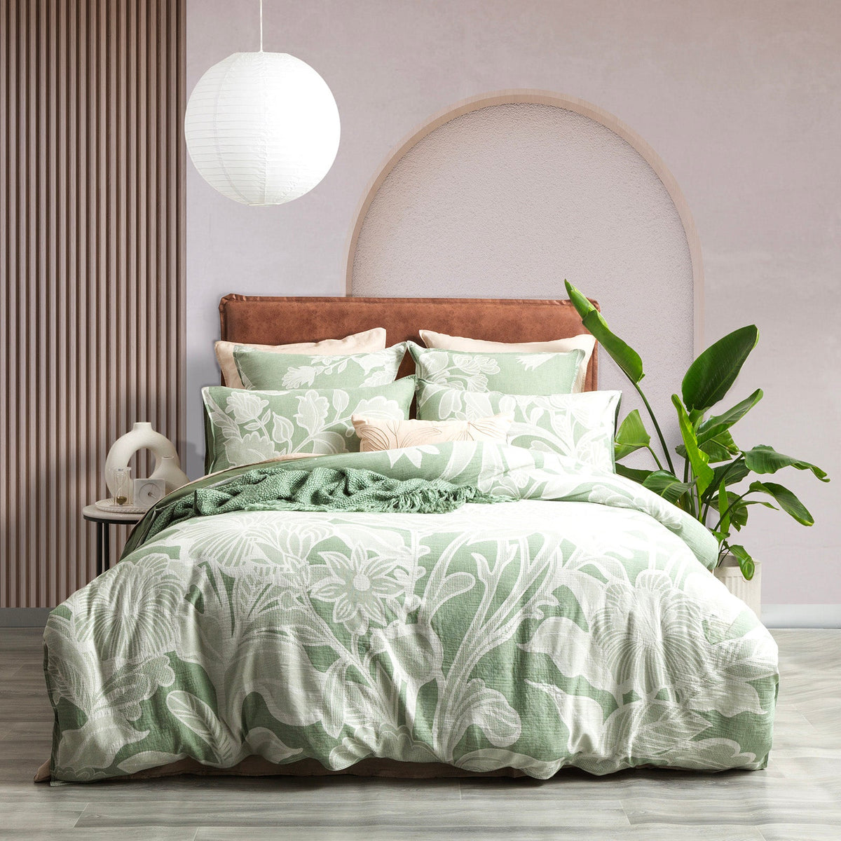 Renee Taylor Bentley Floral Cotton Jacquard Quilt Cover Set - Sage Green (OEKO-TEX Certified)