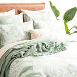 Renee Taylor Bentley Floral Cotton Jacquard Quilt Cover Set - Sage Green (OEKO-TEX Certified)