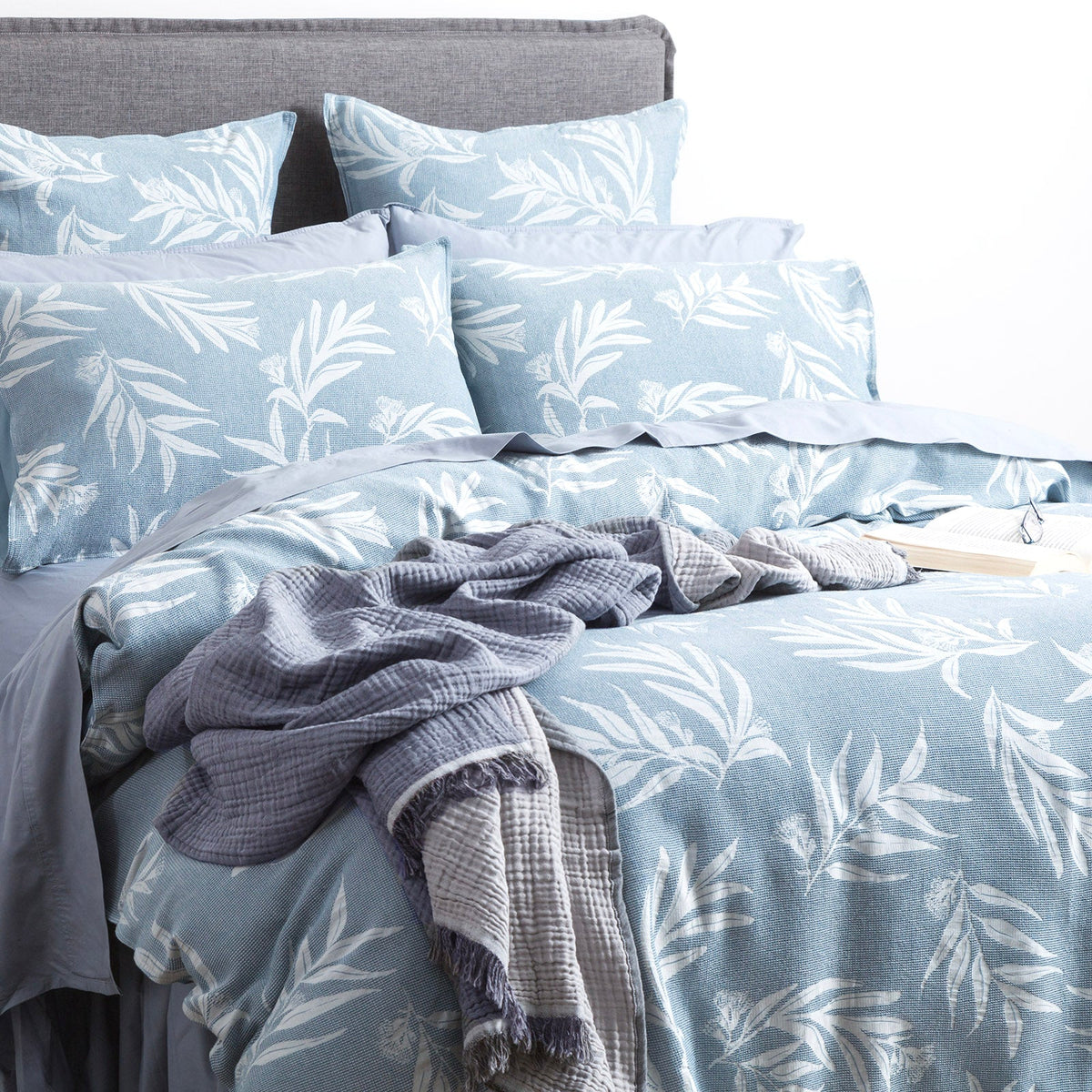Renee Taylor Native Floral Cotton Jacquard Quilt Cover Set - French Blue (OEKO-TEX Certified)