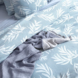 Renee Taylor Native Floral Cotton Jacquard Quilt Cover Set - French Blue (OEKO-TEX Certified)