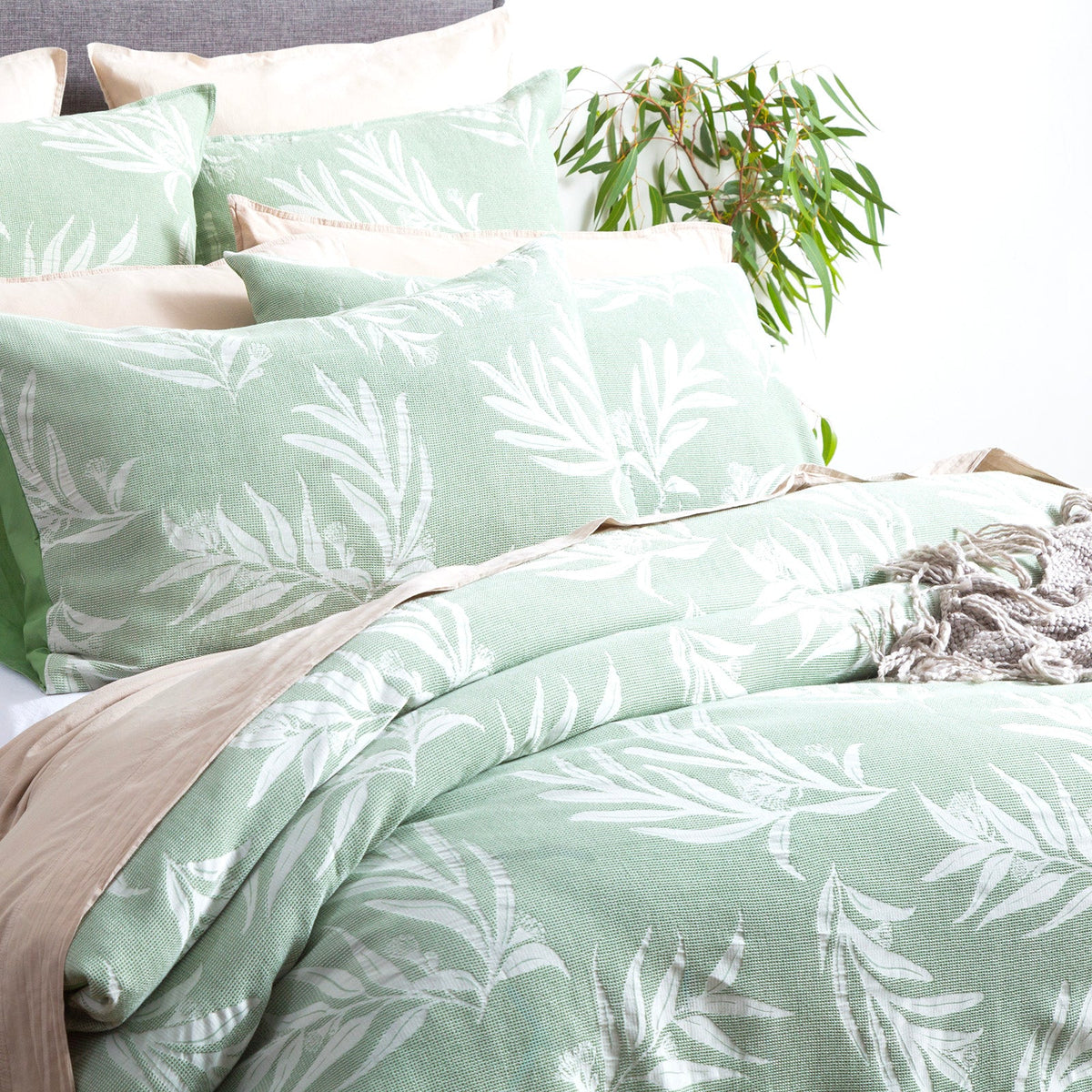 Renee Taylor Native Floral Cotton Jacquard Quilt Cover Set - Juniper (OEKO-TEX Certified)