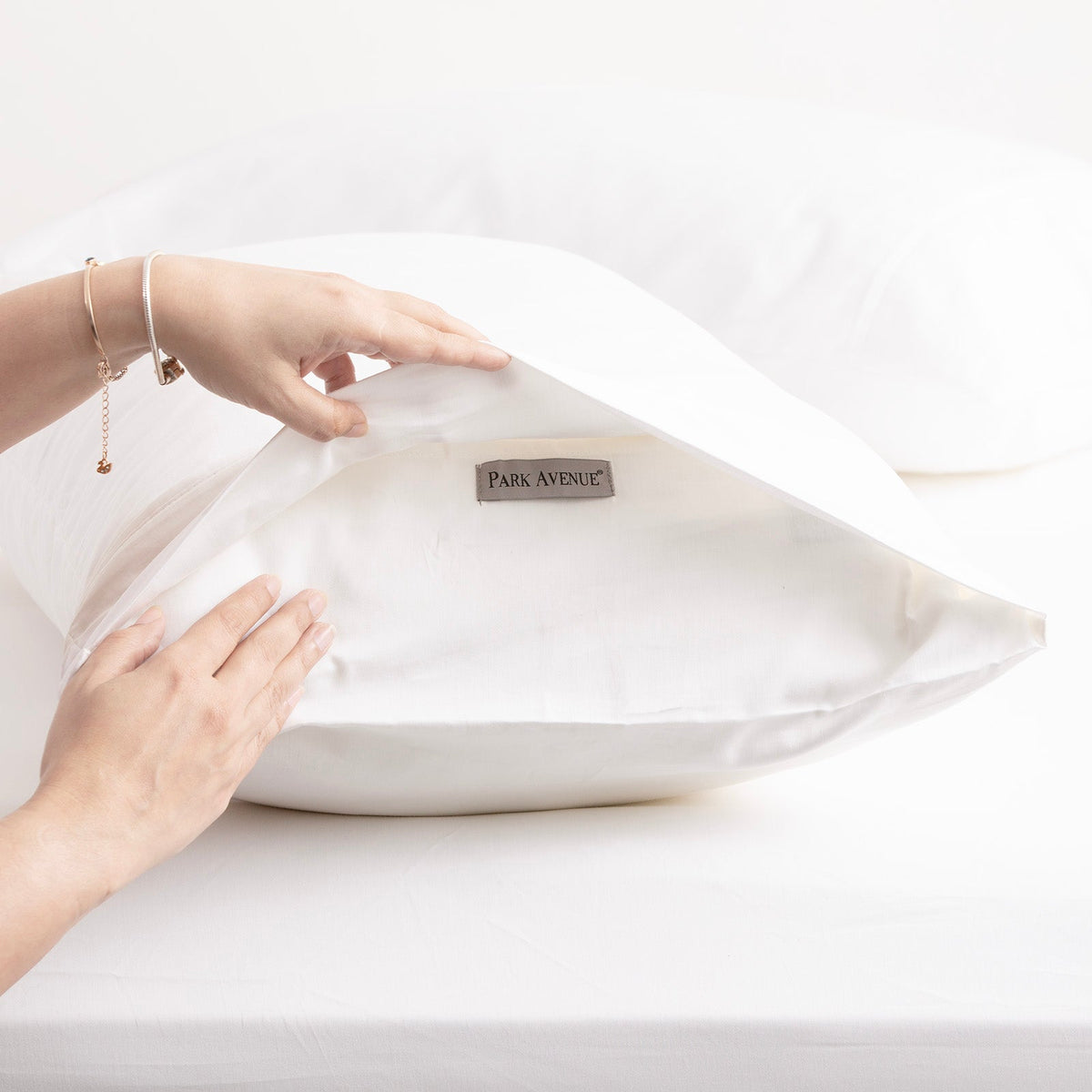 Park Avenue 500TC Natural Bamboo Cotton Fitted Sheet & Pillowcase Set - White (Anti-Wrinkle Satin Finish)