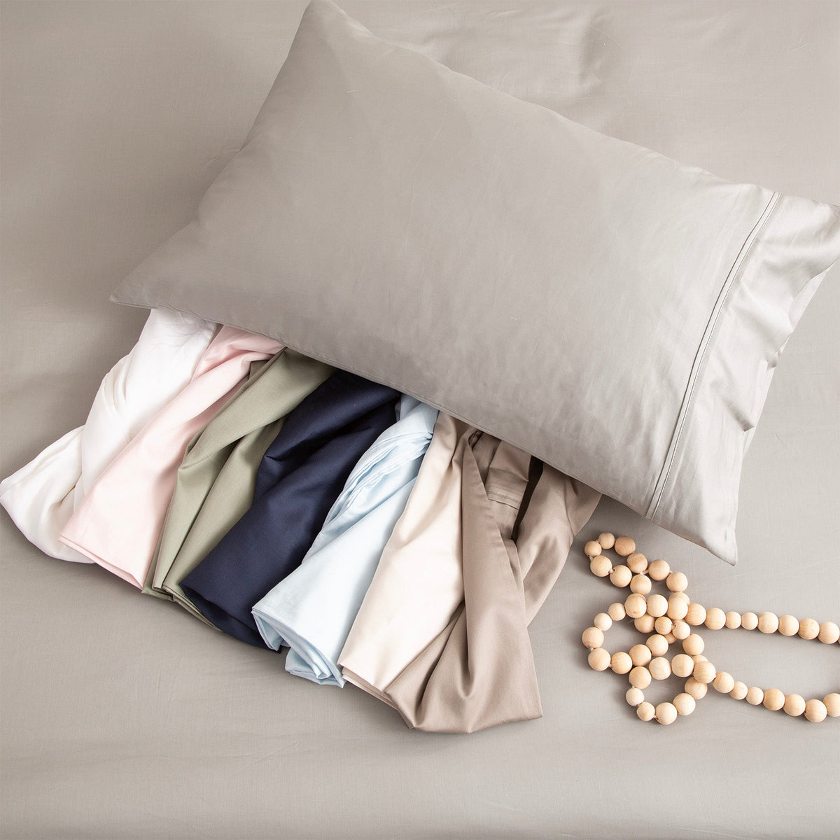 Park Avenue 500TC Natural Bamboo Cotton Fitted Sheet & Pillowcase Set - Pewter (Anti-Wrinkle Satin Finish)