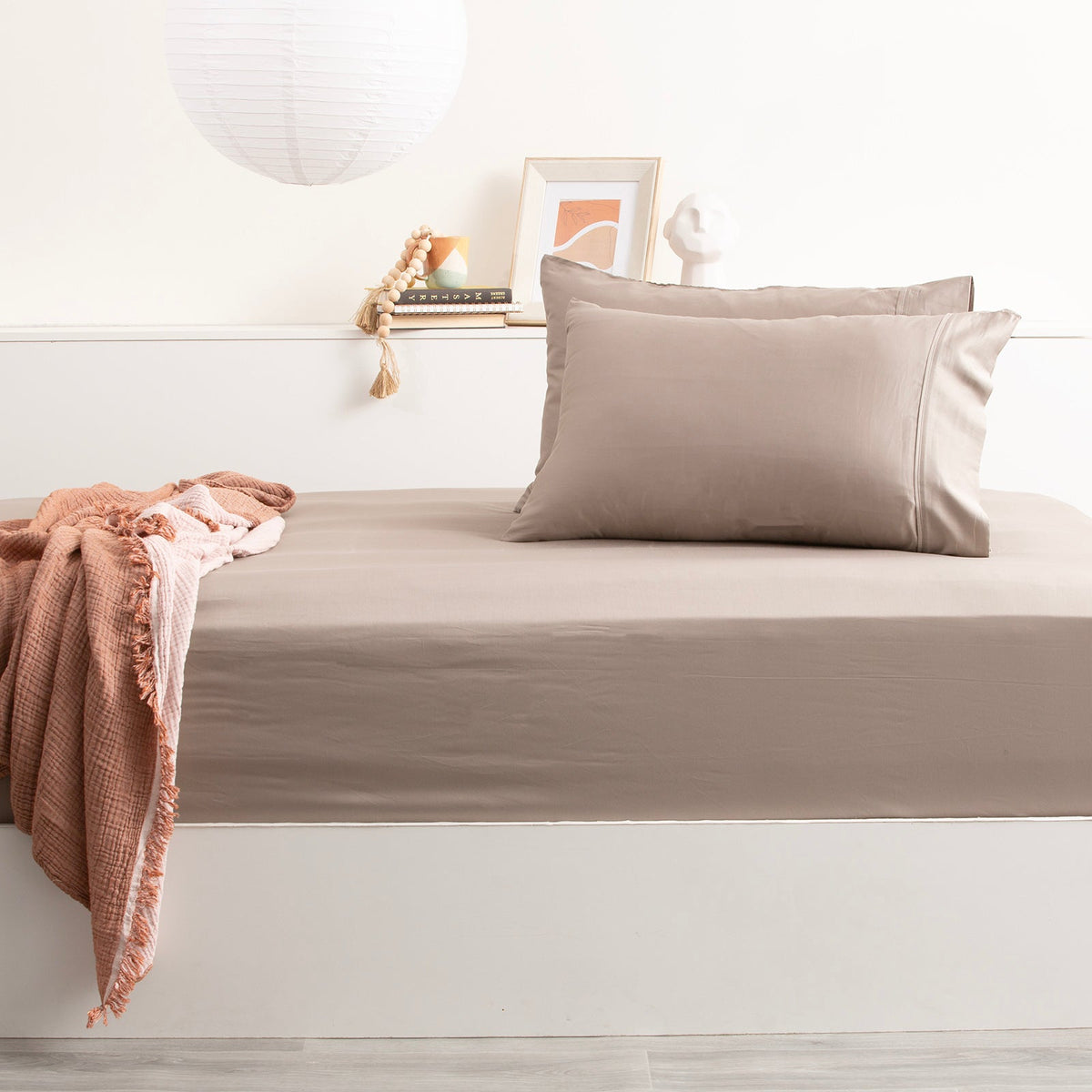 Park Avenue 500TC Natural Bamboo Cotton Fitted Sheet & Pillowcase Set - Pewter (Anti-Wrinkle Satin Finish)