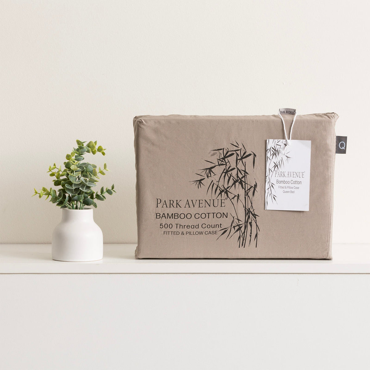 Park Avenue 500TC Natural Bamboo Cotton Fitted Sheet & Pillowcase Set - Pewter (Anti-Wrinkle Satin Finish)