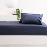 Park Avenue 500TC Natural Bamboo Cotton Fitted Sheet & Pillowcase Set - Indigo (Anti-Wrinkle Satin Finish)