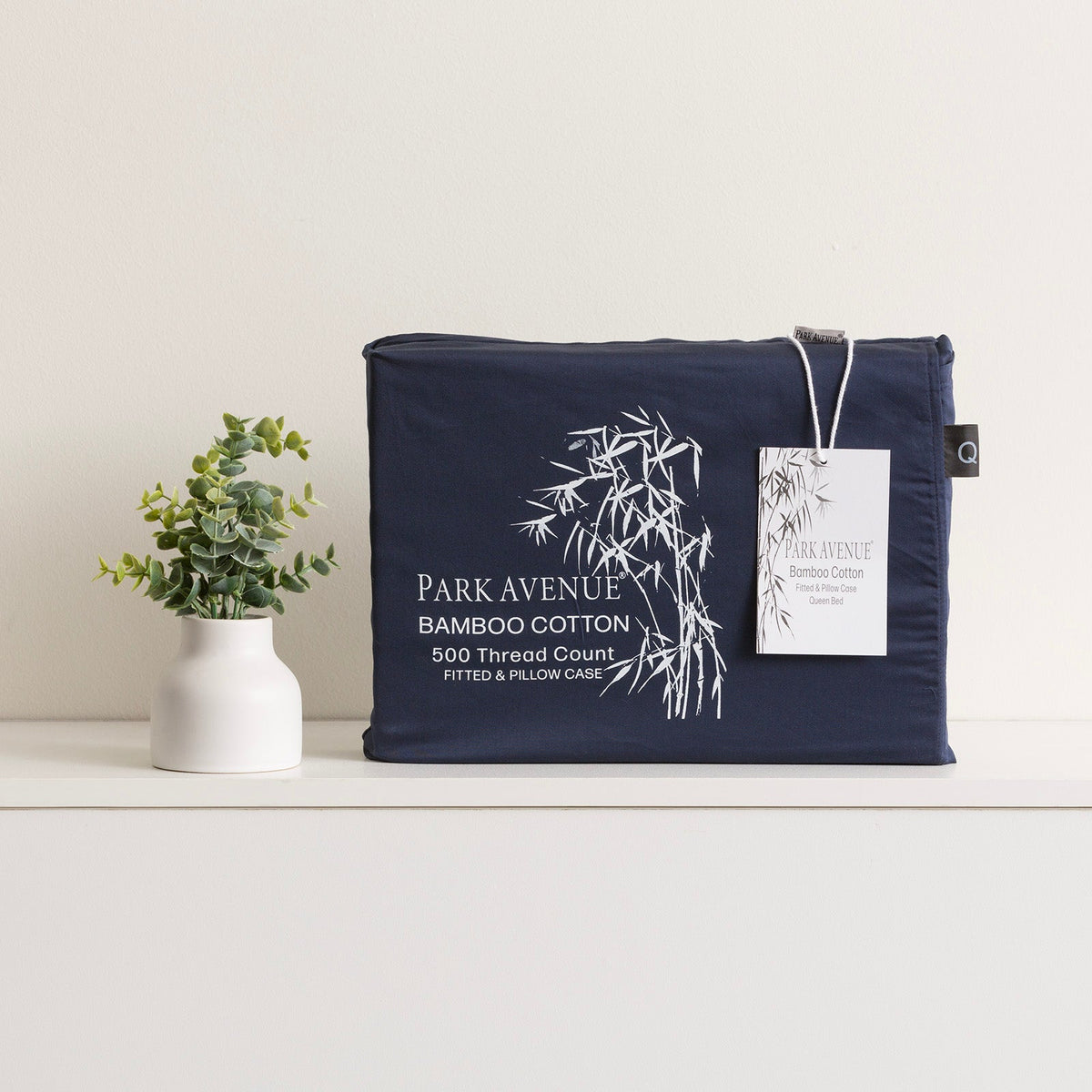 Park Avenue 500TC Natural Bamboo Cotton Fitted Sheet & Pillowcase Set - Indigo (Anti-Wrinkle Satin Finish)