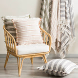 2x Renee Taylor Capri Stripe Stonewashed Yarn Dyed Cushion - Natural (Square Decorative Throw Pillow Twin Pack - 50 x 50cm)