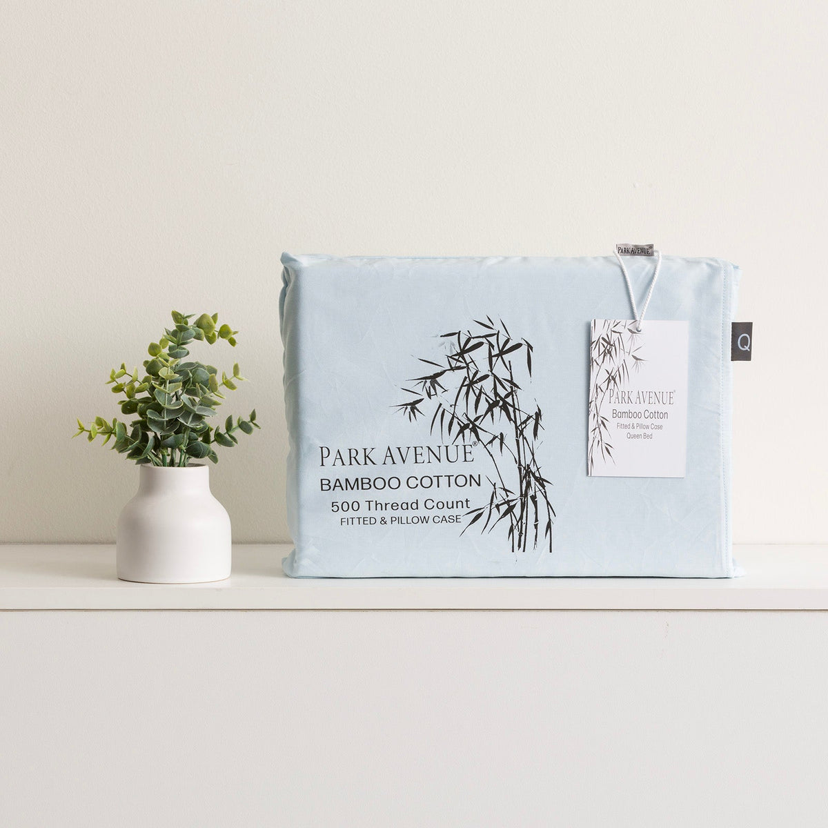 Park Avenue 500TC Natural Bamboo Cotton Fitted Sheet & Pillowcase Set - Mid Blue (Anti-Wrinkle Satin Finish)
