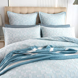 Renee Taylor Jervis Check Jacquard Quilt Cover Set - French Blue (OEKO-TEX Certified)