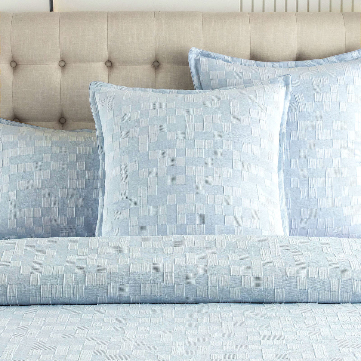 Renee Taylor Jervis Check Jacquard Quilt Cover Set - French Blue (OEKO-TEX Certified)
