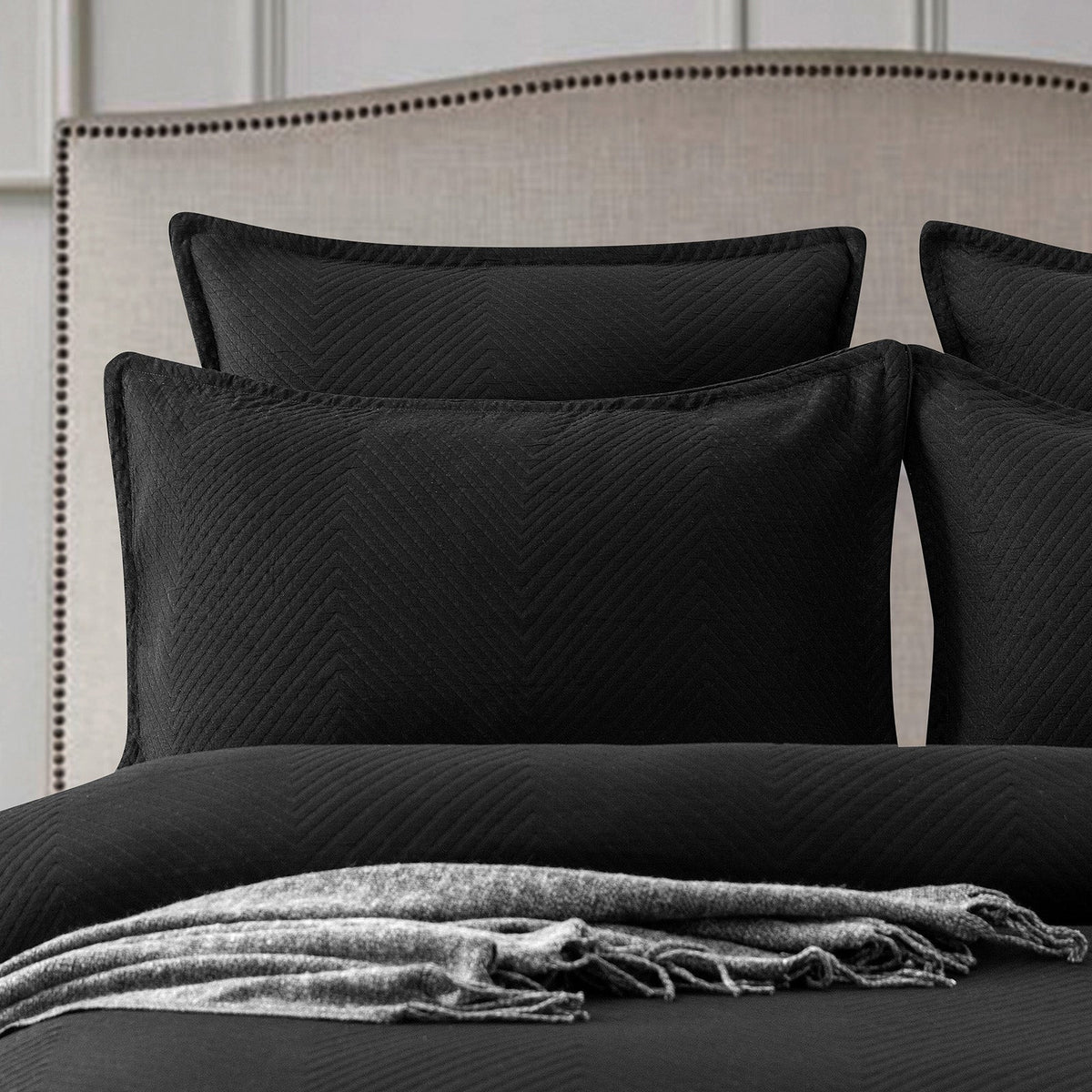Renee Taylor Chevron Embossed Jacquard Quilt Cover Set - Black (OEKO-TEX Certified)