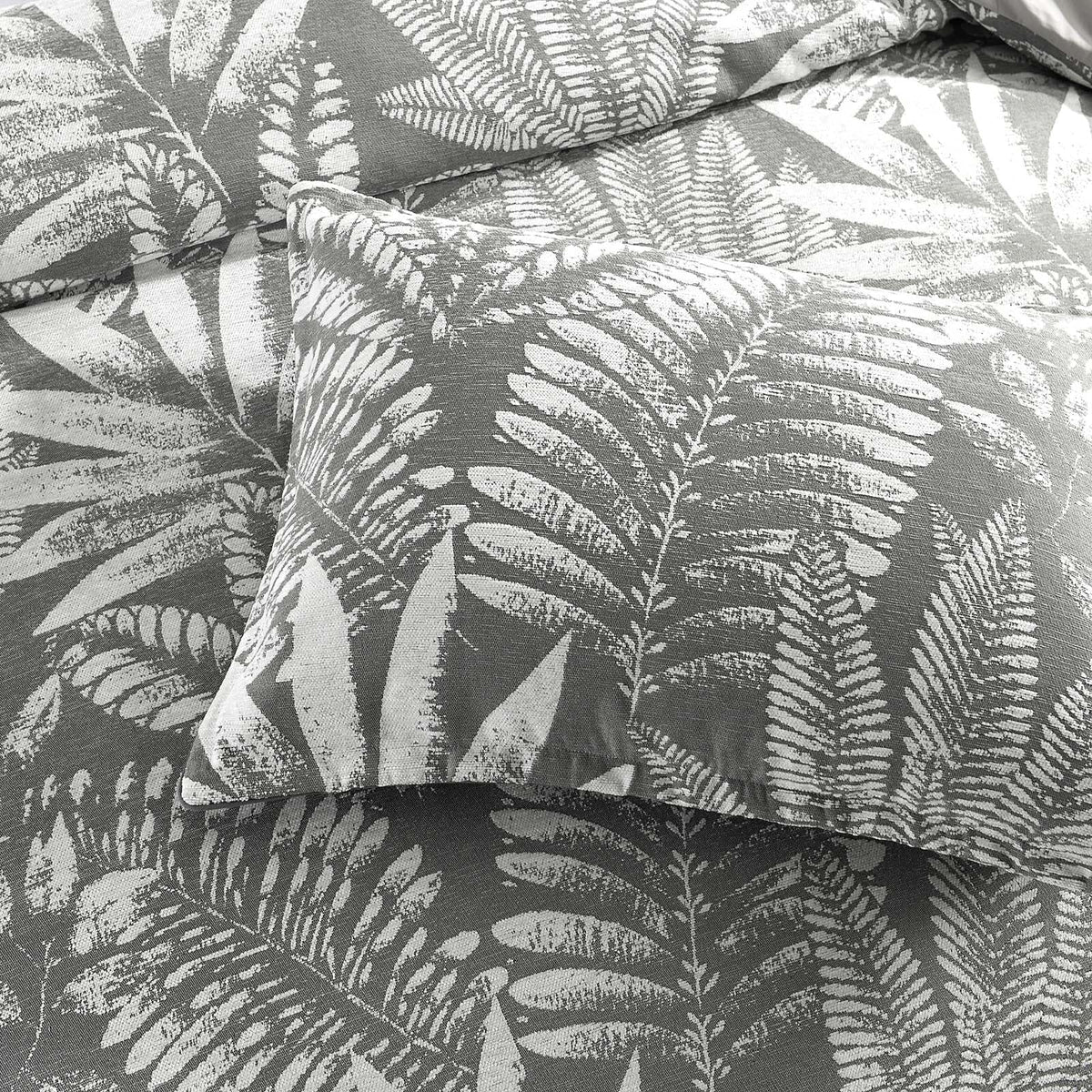 Renee Taylor Raven Tropical Jacquard Quilt Cover Set - Charcoal (OEKO-TEX Certified)
