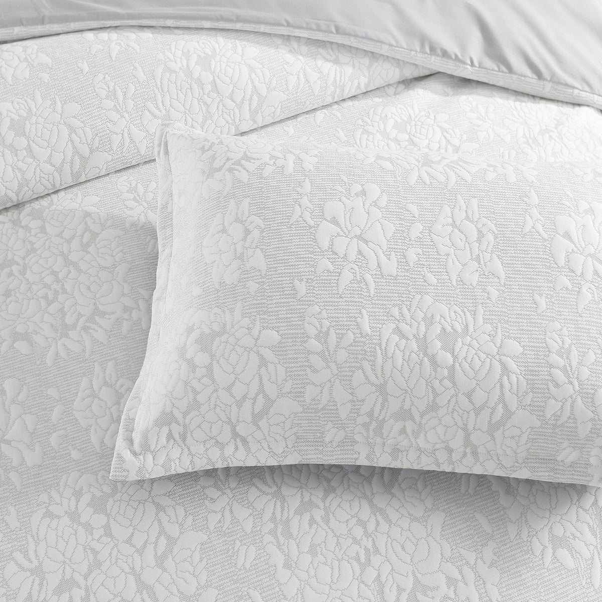 Renee Taylor Chloe Floral Jersey Jacquard Quilt Cover Set - Ivory (OEKO-TEX Certified)