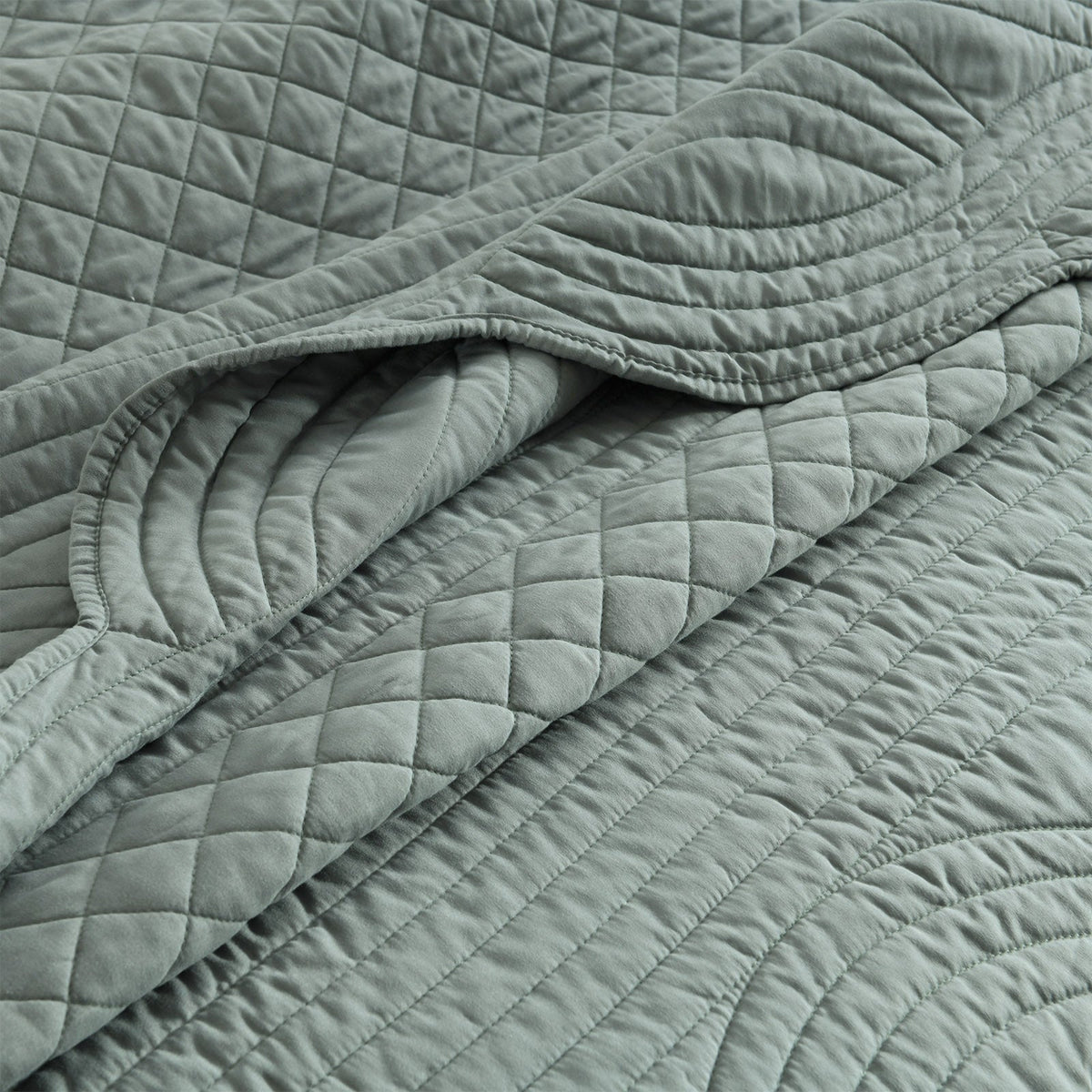 Renee Taylor Scallop Jacquard Coverlet Set - Juniper (OEKO-TEX Certified Bedspread)