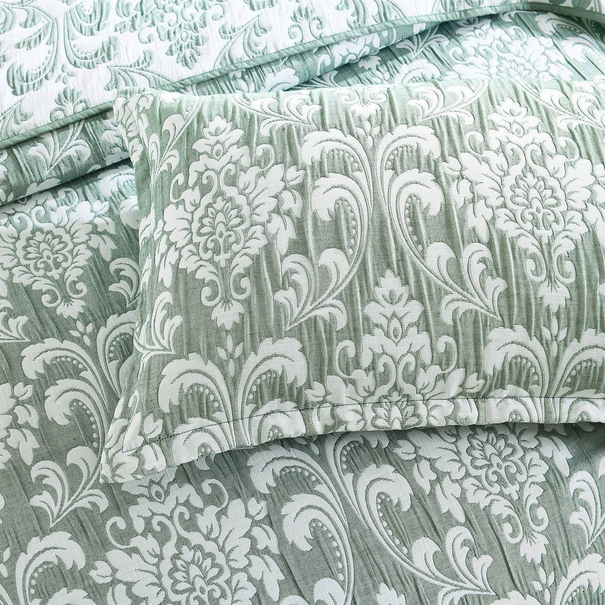 Renee Taylor Tahlia Jacquard Reversible Coverlet Set - Jade (OEKO-TEX Certified Bedspread)