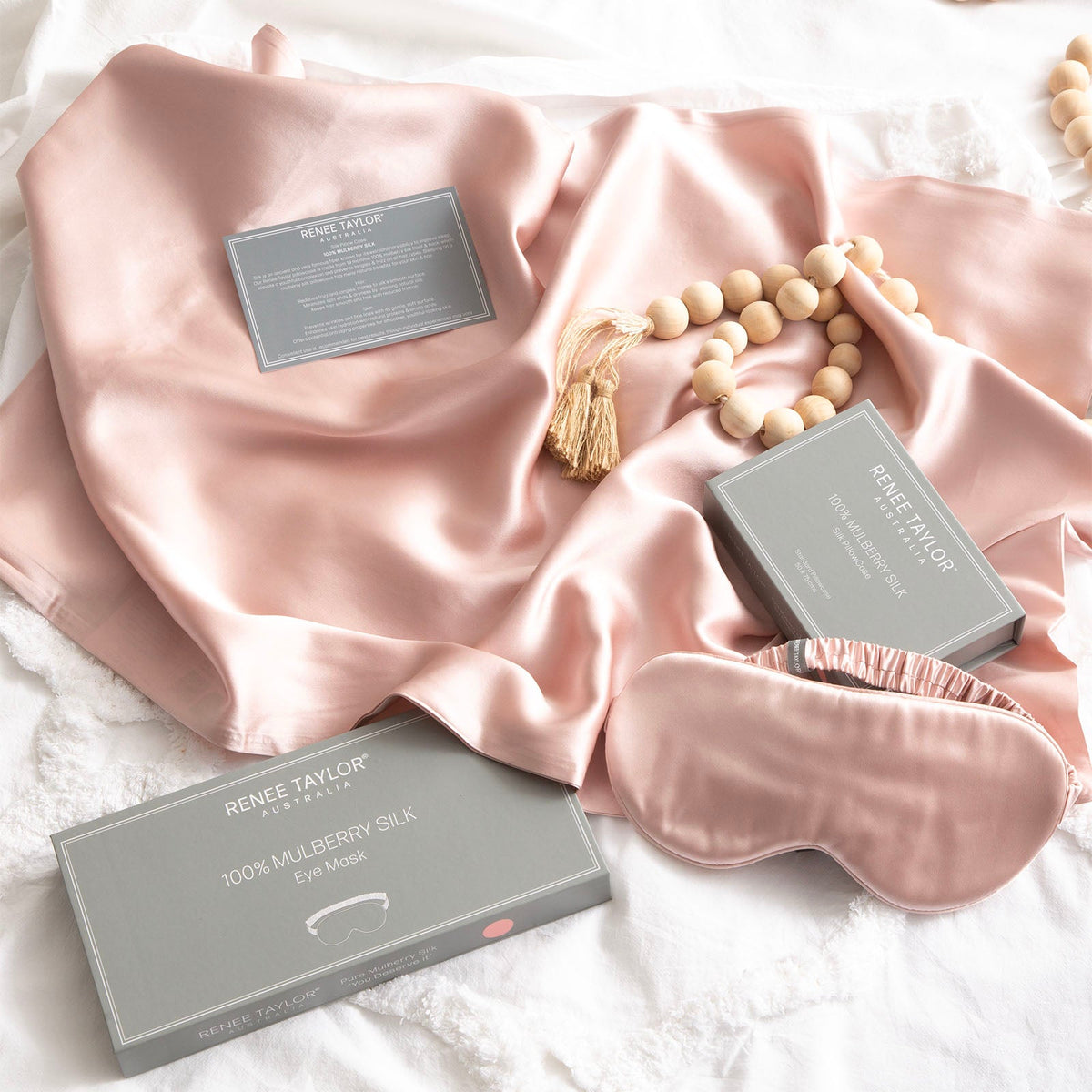 Renee Taylor Pure Mulberry Silk Travel Eye Mask - Blush (19 Momme)