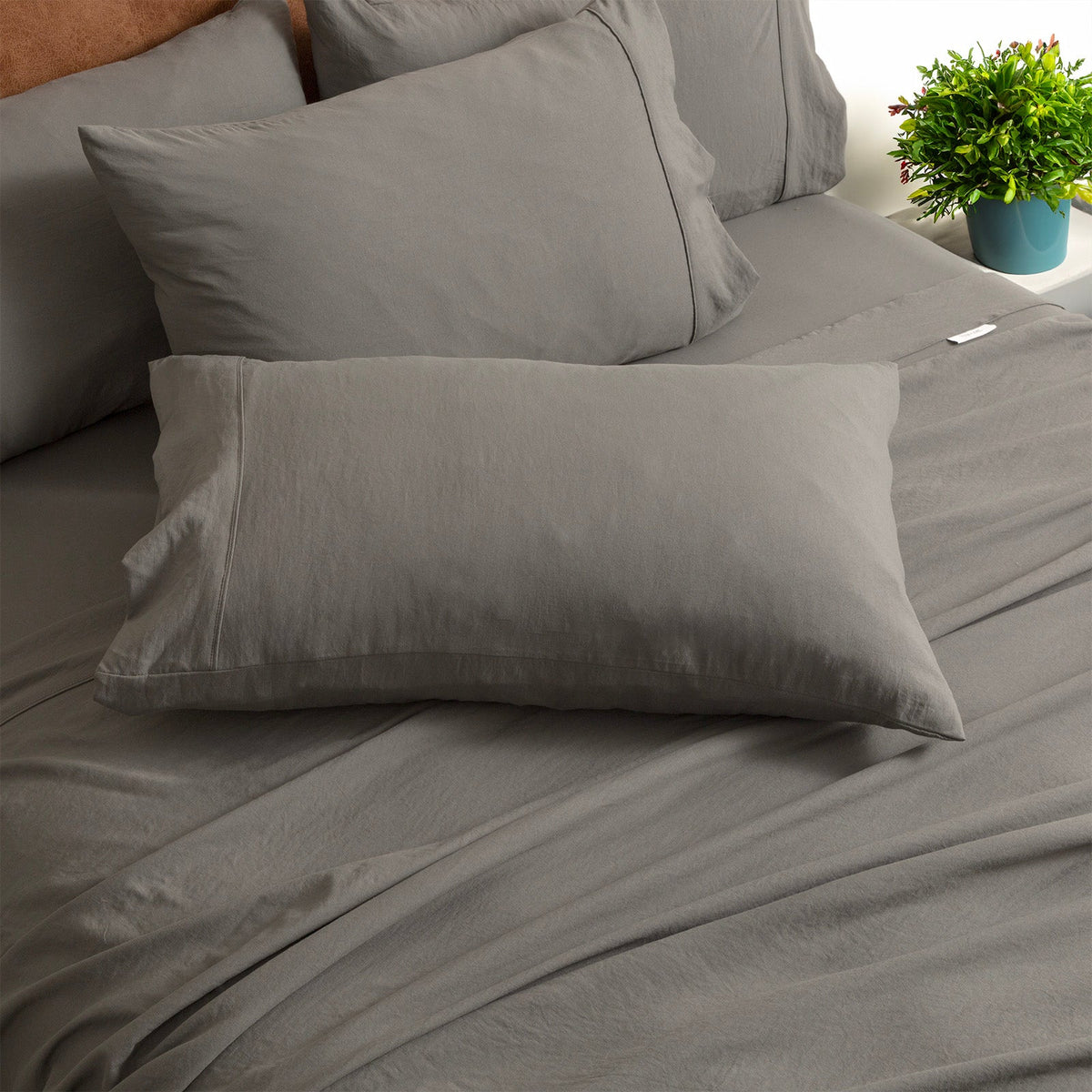 Ddecor Home Ultra Plush Vintage Washed Microfibre Bed Sheet Set - Granite (OEKO-TEX Certified)