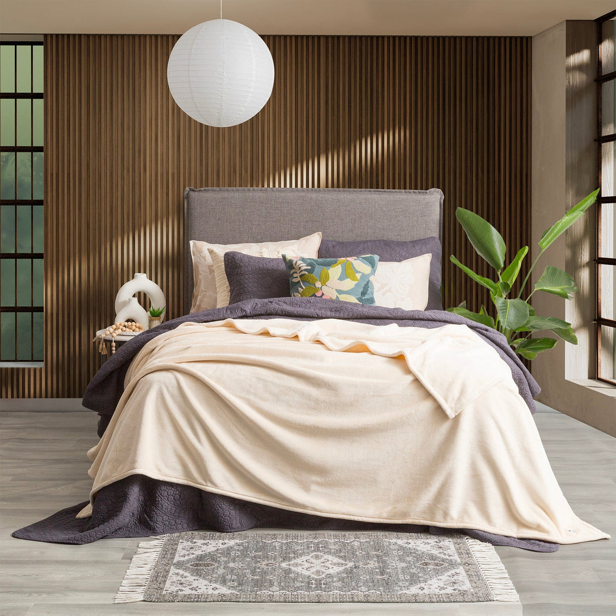 Renee Taylor Plush 380 GSM Ultra Soft Velvet Blanket - Stone (OEKO-TEX Certified)