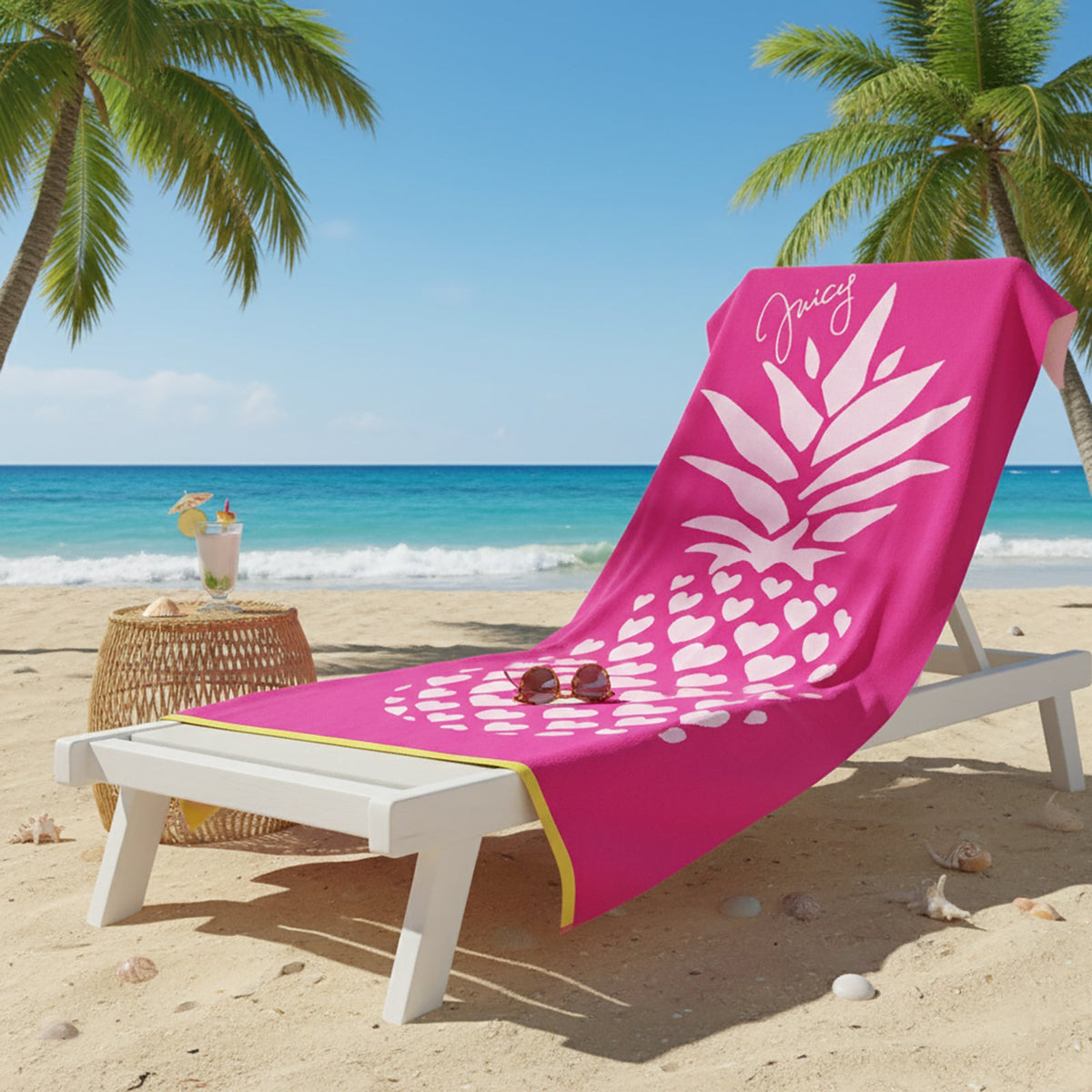 Renee Taylor Hearts Cotton Velour Beach Towel 2 Pack - Pink/White (550 GSM Jacquard, 100 x 180cm)
