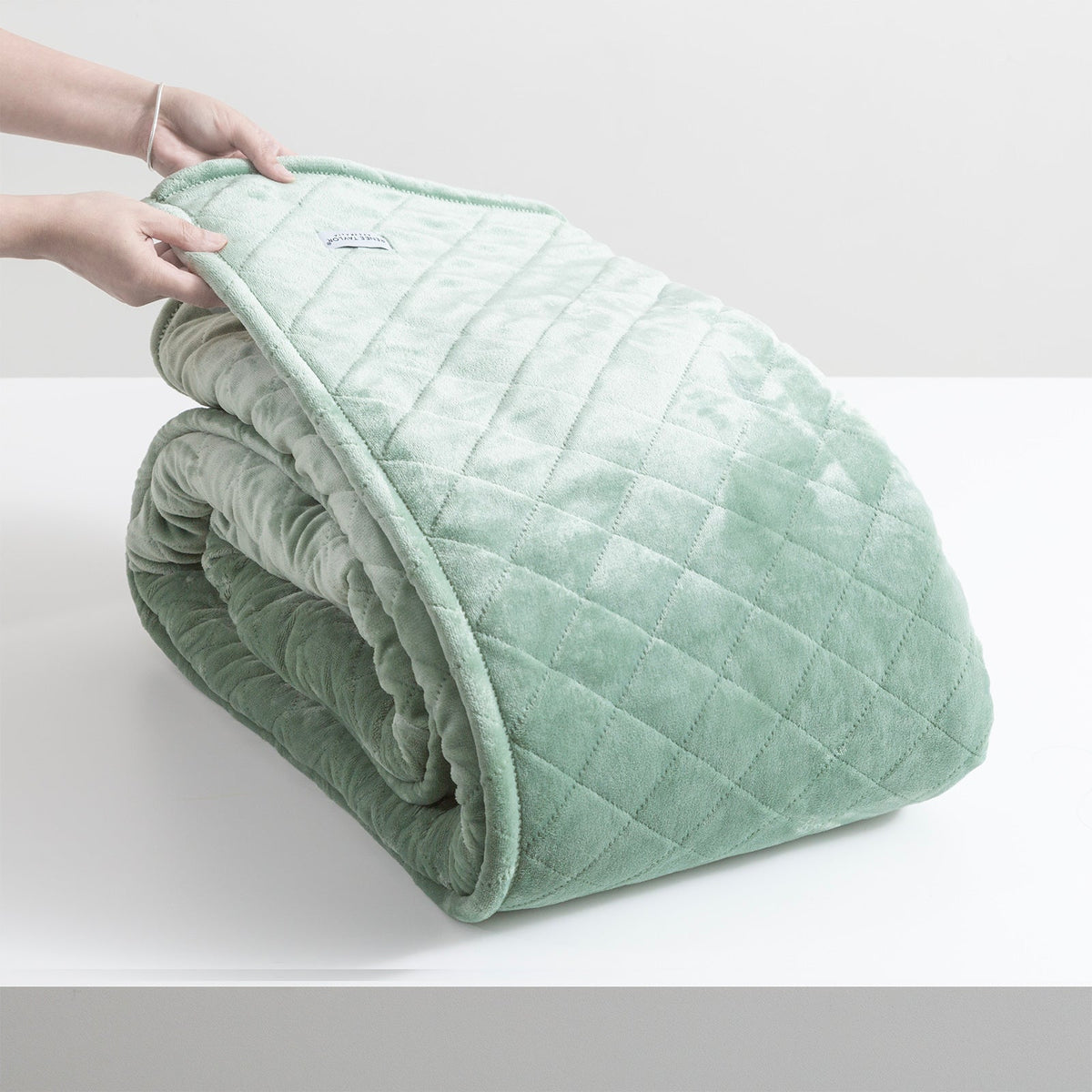 Renee Taylor Heston 480 GSM Velvet Sherpa Blanket - Eucalyptus (OEKO-TEX Certified)