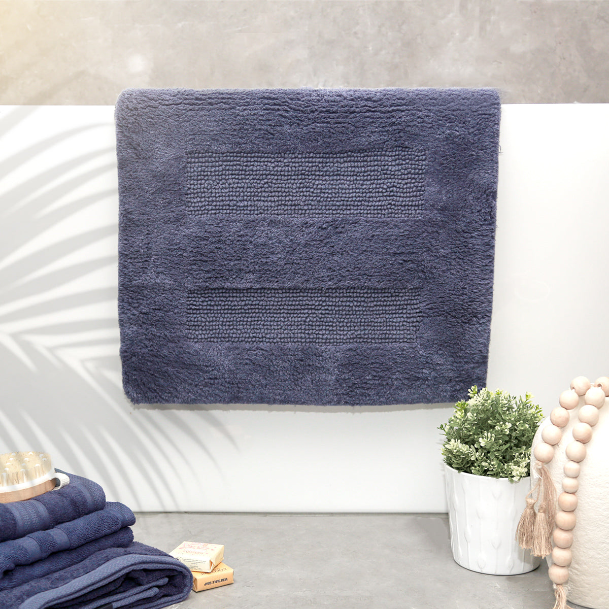 Renee Taylor Retreat Reversible Cotton Bath Mat - Blue (50 x 80cm)