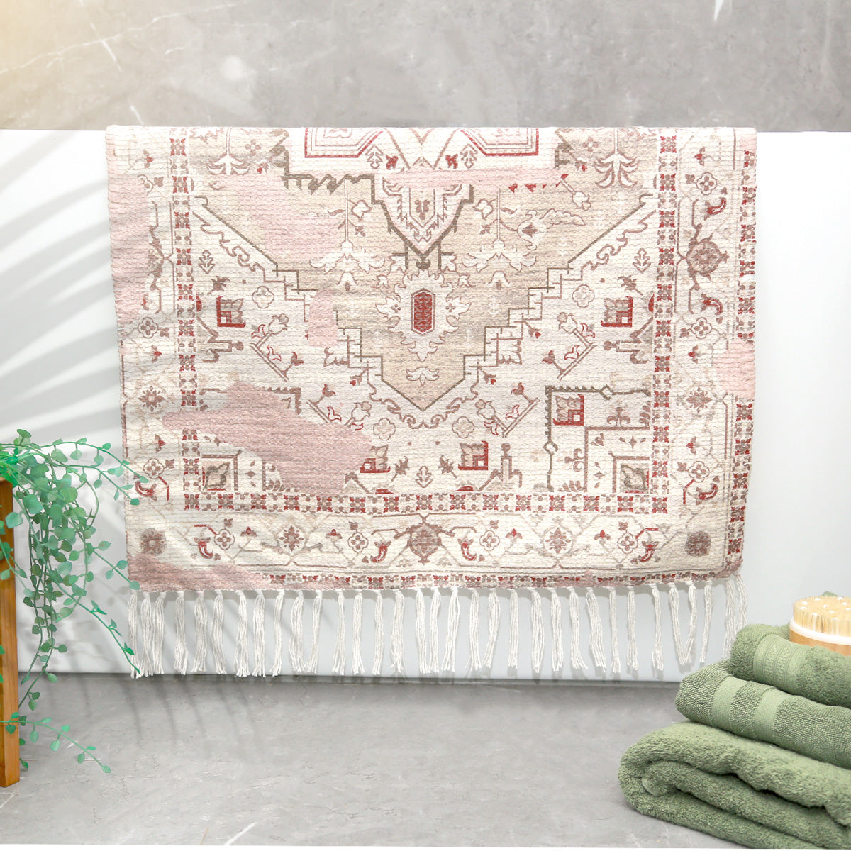 Renee Taylor Athens Vintage Handwoven Cotton Chenille Bath Mat Rug (65 x 110cm)