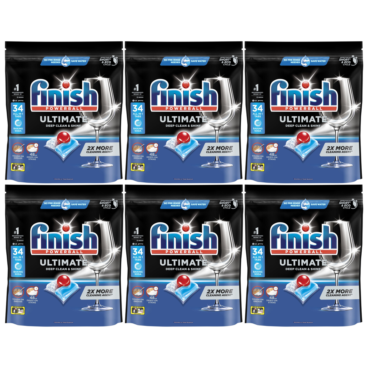 6x Finish Powerball Ultimate Deep Clean & Shine Dishwasher Tablets with Baking Soda Bulk Pack - 34 Pack