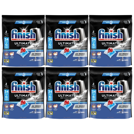 6x Finish Powerball Ultimate Deep Clean & Shine Dishwasher Tablets with Baking Soda Bulk (6x34 Pack)