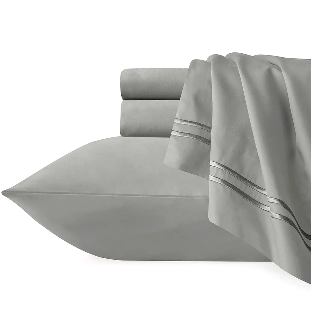 Renee Taylor Strada 1000TC Egyptian Cotton Bed Sheet Set - Silver Charcoal (Embroidered Trim)