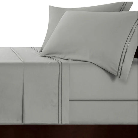 Renee Taylor Strada 1000TC Egyptian Cotton Bed Sheet Set - Silver Charcoal (Embroidered Trim)